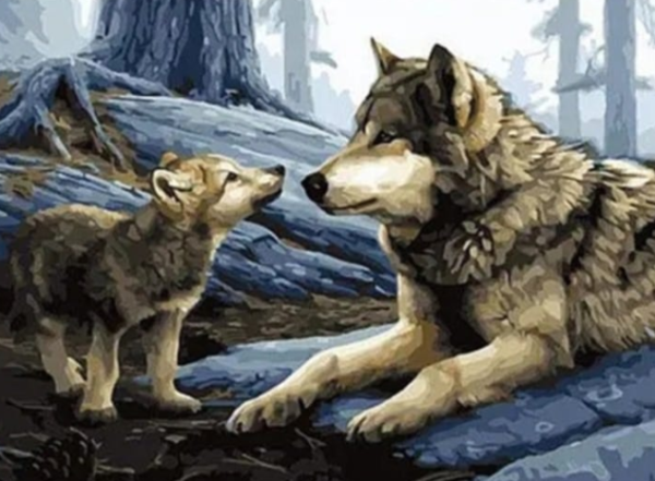 Diamond Painting Wolf mit Jungtier